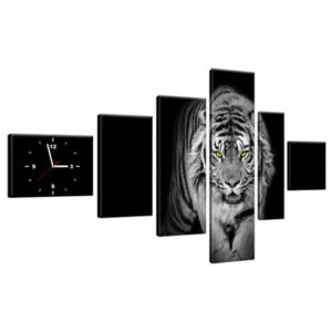 Obraz s hodinami Nebezpečný tiger v tme 180x100cm ZP2359A_6E