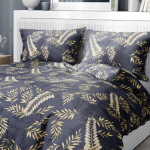 Goldea saténové posteľné obliečky deluxe - vzor 1059 zlaté a čierne listy na antracitovom 140 x 200 a 70 x 90 cm