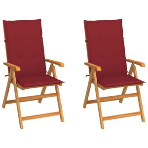 Záhradné stoličky 2 ks s vínovočervenými podložkami tíkový masív