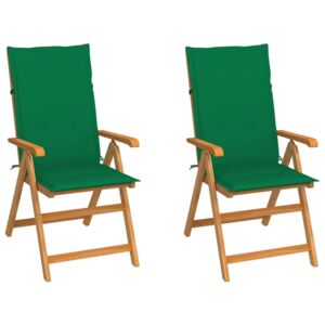 Záhradné stoličky 2 ks so zelenými podložkami tíkový masív