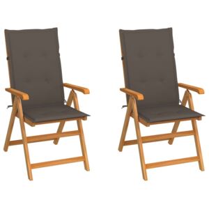 Záhradné stoličky 2 ks so sivohnedými podložkami tíkový masív