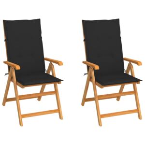 Záhradné stoličky 2 ks s čiernymi podložkami tíkový masív