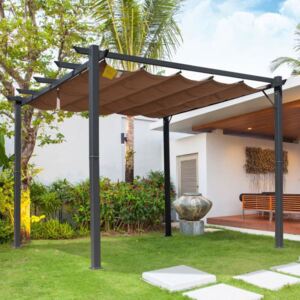 Záhradná hliníková pergola so zaťahovacou strechou 3 x 3 x 2,23 m | hnedá