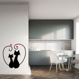 GLIX Zamilované mačky - samolepka na stenu Čierná a růžová 70 x 75 cm