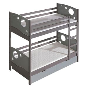Poschodová posteľ Mewil, Farby: antracit / šedá, horný matrac: 190x80x8 pena, spodný matrac: 190x80x8 pena