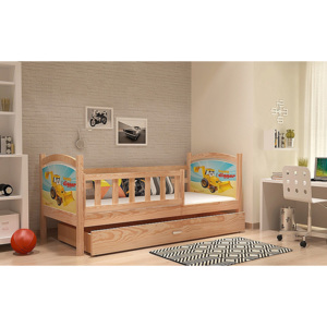 Detská posteľ DOBBY P s rozprávkovými vzormi, 190x80 cm, obojstranný tisk, borovica/vzor 04