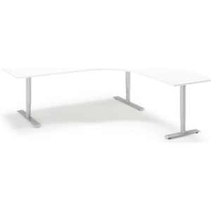 Výškovo nastaviteľný stôl Adeptus, pravý, 2000x2000 mm, laminát biela/šedá