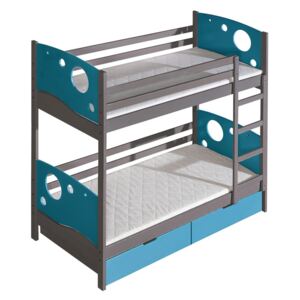 Poschodová posteľ Mewil, Farby: antracit / modré, horný matrac: bez matraca, spodný matrac: bez matraca