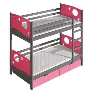 Poschodová posteľ Mewil, Farby: antracit / ružový, horný matrac: bez matraca, spodný matrac: bez matraca