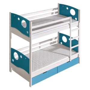 Poschodová posteľ Mewil, Farby: borovica namorená na bielo / modré, horný matrac: bez matraca, spodný matrac: bez matraca