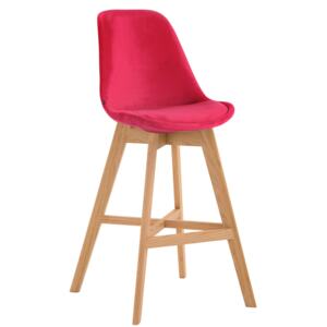 Barová stolička Cannes ~ zamat, drevené nohy natura (SET 2 ks) Farba Červená