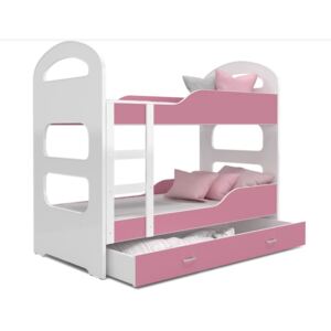 Detská poschodová posteľ Dominik sa zásuvkou RUŽOVÁ - 190x80 cm