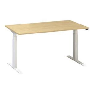 Výškovo nastaviteľný kancelársky stôl Alfa Up s bielym podnožím, 140 x 80 x 61,5-127,5 cm, dezén buk