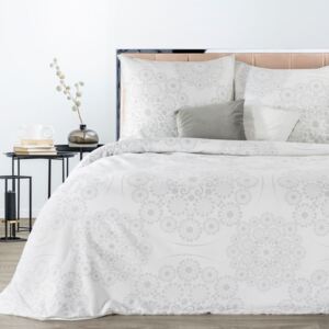 Kvalitné biele posteľné obliečky bavlnený satén s ornamentálnymi kvetmi Biela