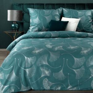 Moderné bavlnené posteľné obliečky so strieborným vzorom ginkgo Tyrkysová