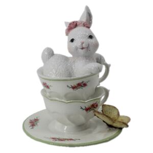 Dekorácie biele králičie slečny v porcelánových šálkach s motýľom - 12 * 12 * 15 cm
