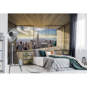GLIX Fototapeta - New York City Skyline 3D Modern Window View Vliesová tapeta - 312x219 cm