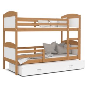 Detská poschodová posteľ s prístelkou MATTEO - 190x80 cm - biela / jelša