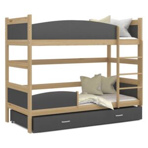 Detská poschodová posteľ so zásuvkou TWISTER X - 190x80 cm - sivá / borovica