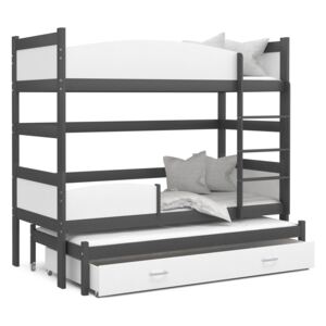 Detská poschodová posteľ s prístelkou a zásuvkou TWISTER - 190x80 cm - bielo-šedá