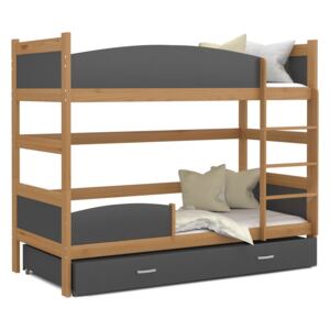 Detská poschodová posteľ so zásuvkou TWISTER X - 190x80 cm - sivá / jelša