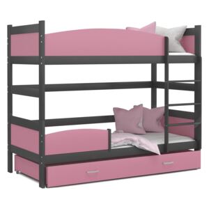 Detská poschodová posteľ so zásuvkou TWISTER X - 190x80 cm - ružovo-šedá