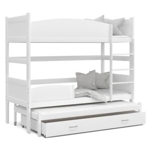 Detská poschodová posteľ s prístelkou a zásuvkou TWISTER - 190x80 cm - biela