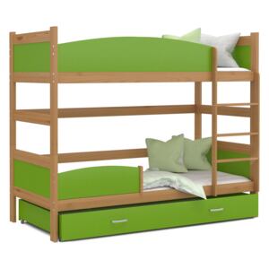 Detská poschodová posteľ so zásuvkou TWISTER X - 190x80 cm - zelená / jelša