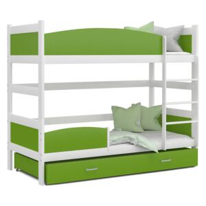 Detská poschodová posteľ so zásuvkou TWISTER X - 190x80 cm - zeleno-biela