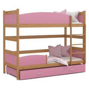 Detská poschodová posteľ so zásuvkou TWISTER X - 190x80 cm - ružová / jelša