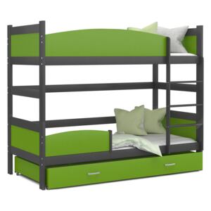 Detská poschodová posteľ so zásuvkou TWISTER X - 190x80 cm - zeleno-šedá