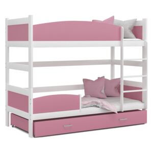 Detská poschodová posteľ so zásuvkou TWISTER X - 190x80 cm - ružovo-biela