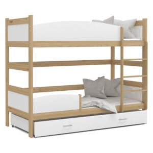 Detská poschodová posteľ so zásuvkou TWISTER X - 190x80 cm - biela / borovica