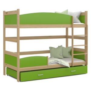Detská poschodová posteľ so zásuvkou TWISTER X - 190x80 cm - zelená / borovica