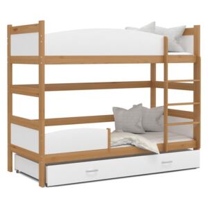 Detská poschodová posteľ so zásuvkou TWISTER X - 190x80 cm - biela / jelša