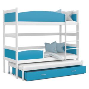 Detská poschodová posteľ s prístelkou a zásuvkou TWISTER - 190x80 cm - modro-biela