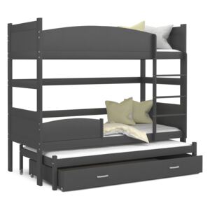 Detská poschodová posteľ s prístelkou a zásuvkou TWISTER - 190x80 cm - šedá