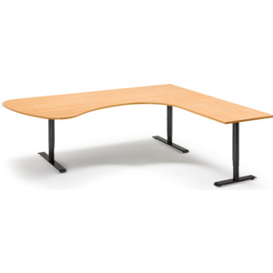 Výškovo nastaviteľný stôl Adeptus, pravý, 2200x2000 mm, dýha buk/čierna