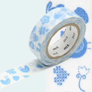 Modro-biela washi páska MT Masking Tape Bird Song