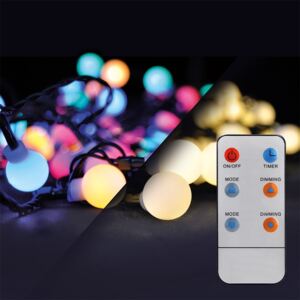 Solight Solight LED 2v1 vonkajšia vianočná reťaz, gule, diaľkový ovládač, 200LED, RGB + biela, 20m+ 5m, 8 funkcií, IP44