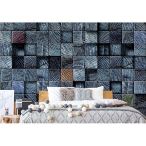 GLIX Fototapeta - 3D Wooden Blocks Texture Blue Vliesová tapeta - 312x219 cm