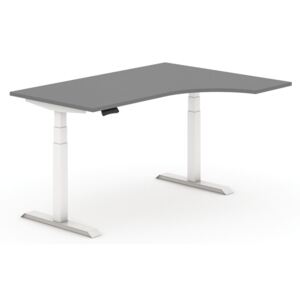 Výškovo nastaviteľný stôl, elektrický, 625-1275 mm, ergonomický pravý, doska 1600x1200 mm, antracit, biela podnož