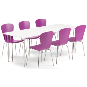 Jedálenská zostava: Stôl Zadie + 6 stoličiek Milla, fialové