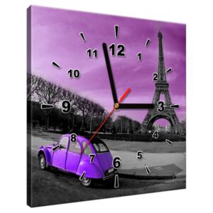 Tlačený obraz s hodinami Fialový Citroën 2cv v Paríži ZP1375A_1AI