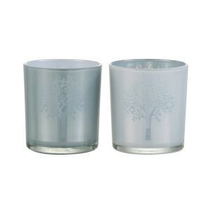 2ks sklenené svietniky na čajovú sviečku s motívom stromu modrý / biely - Ø 7 * 8 cm
