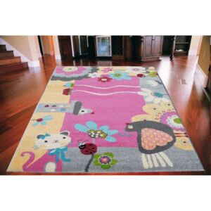 Detský koberec Zvieratká TOP ružový, Velikosti 133x180cm
