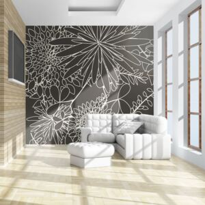 Fototapeta - Black and white floral background 200x154 cm