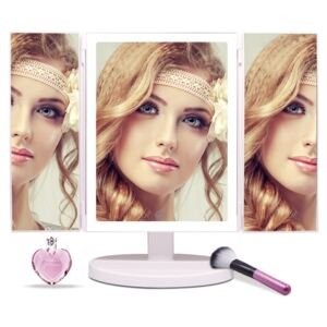 BEZDOTEKU Třípanelové kozmetické make-up zrkadlo s led osvetlením veľké biele