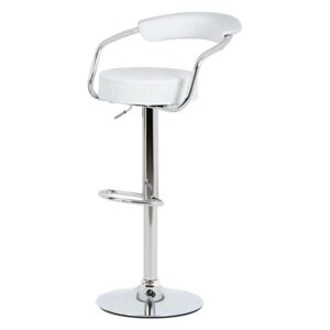 Barová stolička, biela ekokoža, chromová podnož, výškovo nastavitelná