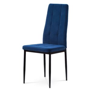 Jedálenská stolička, čalúnená príjemnou lanýžovou modrou látkou kovová štvornohá podnož, čierny matný lak